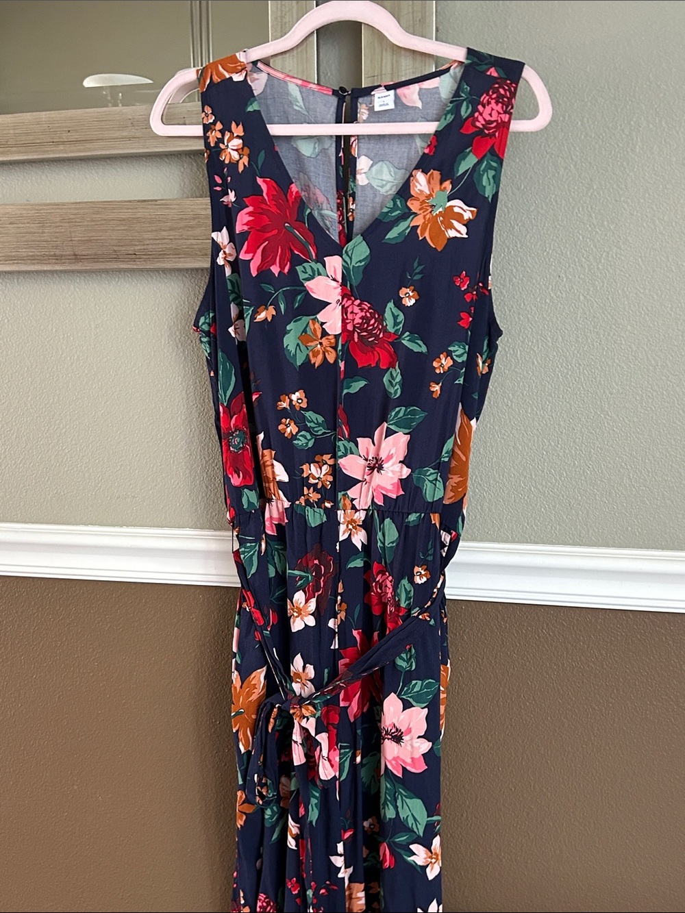 Old Navy Floral V-Neck Jumpsuit with Tie Waist